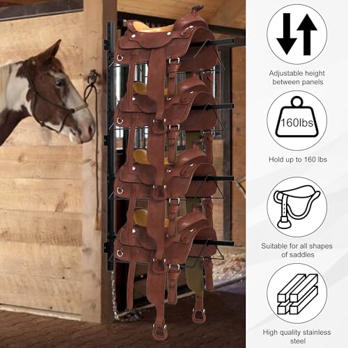 4 Tier Saddle Rack Wall Mount, Saddle Rack for English & Western Saddles | Space-saving, Easy to assemble, Tack Storage, Pad, Accessories etc for Horses