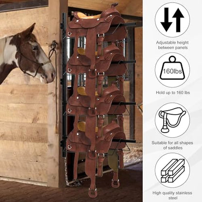 4 Tier Saddle Rack Wall Mount, Saddle Rack for English & Western Saddles | Space-saving, Easy to assemble, Tack Storage, Pad, Accessories etc for Horses