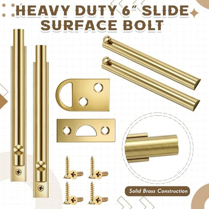Lothee 6" 4 Pcs Brass Surface Bolt Door Latch, Brass Finish - color: Brass Finish, size: 6 Inch