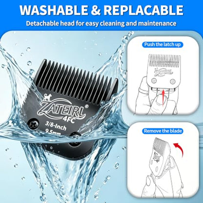 4 Pack Long Cut Pet Grooming Clipper Blades with Steel Cutters, Sizes 4FC, 3-3/4FC, 5/8HT & 3/4HT, Black, Compatible with Andis, Oster A5, Wahl KM10 A5 Style Dog Clippers - color: Black, size: 4FC + 3-3/4FC + 5/8HT + 3/4HT