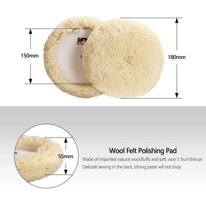 Wool Polishing Pads, SPTA 6"(150mm) 100% Natural Wool Buffing Pad with Hook & Loop Backing 4pcs Set Come with 5/8-11 Thread Backing Plate for Car Polishing, Buffing and Cutting - size: 6inch (150mm)