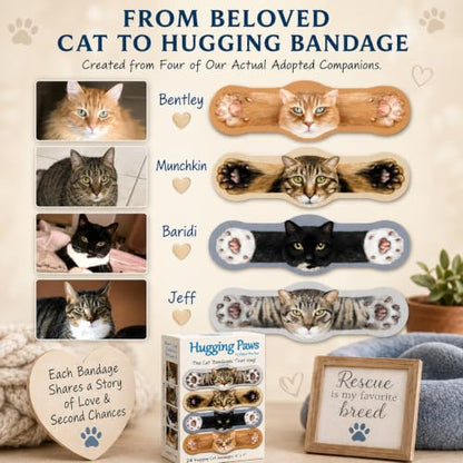 Hugging Paws – Cat Themed Bandages from Hug-a-BooBoo, The Friendly Kitty Bandages that Hug! Beautiful Wound Coverings Feature Paintings of Actual Rescue Cats! Great Cat Lover Gift! 24 Count Box - size: 24ct, style: Cats