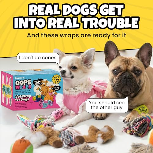 Funny Vet Wrap for Dogs, 2in Self-Adhesive Bandage Tape, 12 Pack Mix | Dog first aid kit supplies; Hot Spot & Wound Wrap; Breathable; Easy Tear; Individually Wrapped; Sticks to Itself, Not Fur - color: All Attitude (12 Count)