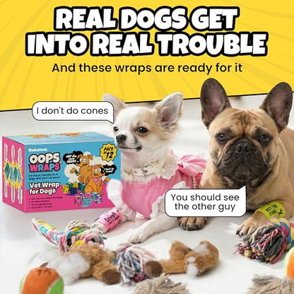 Funny Vet Wrap for Dogs, 2in Self-Adhesive Bandage Tape, 12 Pack Mix | Dog first aid kit supplies; Hot Spot & Wound Wrap; Breathable; Easy Tear; Individually Wrapped; Sticks to Itself, Not Fur - color: All Attitude (12 Count)