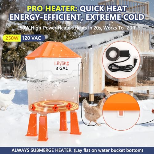 Lilyang Heated Chicken Waterer 3 Gallon, 250W Thermostat Control