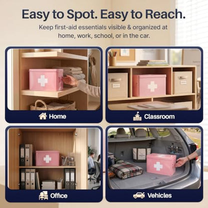 Flexzion Large Metal First Aid Box Empty, 13-Inch, Pink with White Cross - color: Pink, size: 13 Inch without Latch Lock