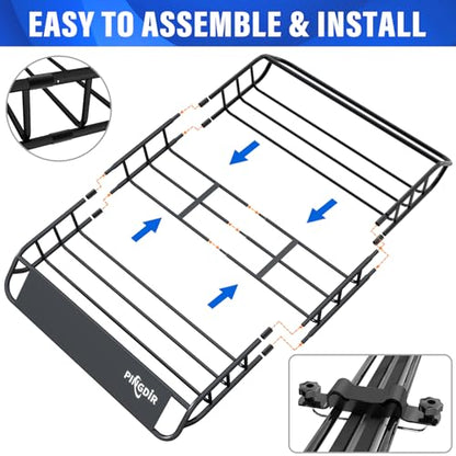 PINGDIR roof Rack Basket Rooftop Cargo Carrier 46"*36" ，Cargo Net with Attachment Hooks, - size: 46 inches