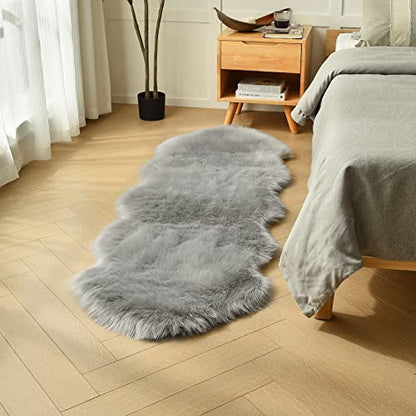 duduta Grey Faux Sheepskin Runner Rugs 2x6 ft, Fluffy Fur Couch Covers - color: Grey, size: 2' x 6'