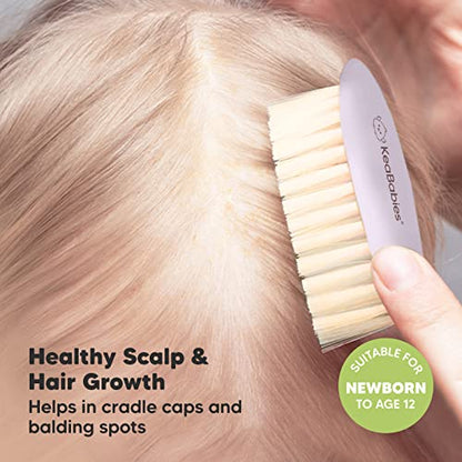 KeaBabies Baby Hair Brush and Baby Comb Set and KeaBabies Baby Hooded Towel - Wooden Baby Brush with Soft Goat Bristle, Bamboo Viscose Baby Towel