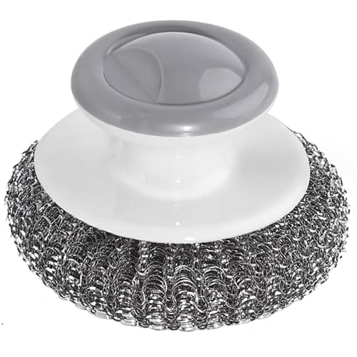 24Pack Steel Wool Scrubber with Handle, Stainless Steel Scrubber for Cleaning Cast Iron, Dishes, Stock Pots, Pans, Griddles, Grills - color: 24pack