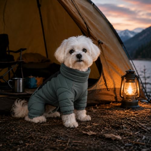 ArmyGreen Dog Jumper, Windproof, Reflective - Dirigible Winter Jacket for S, M, L - Zip, Adjustable Sizes - color: Armygreen, size: S (10.5inch Back)