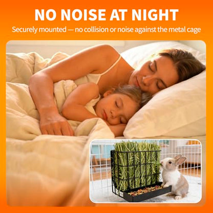 BESNEW 2-in-1 Large Rabbit Hay Feeder with Food Box,Upgraded Metal Guinea Pig Hay Feeder Hay-Leak Proof Bottom,Easy to Install,Bunny Supplies for Rabbit Guinea Pig Chinchilla Small Animals - color: Black, size: 10in feeder-box