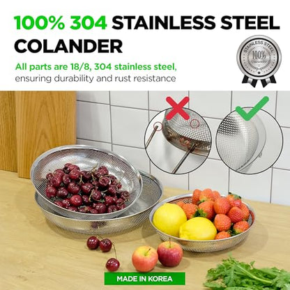 Shallow Stainless Steel Colander Set of 3, 2/3/4 Qt, Berry Tray - size: 2+3+4QT Colander