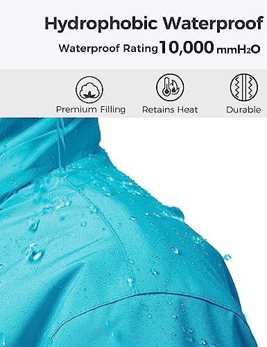 wantdo Girls Winter Ski Coat Fleece Snowboarding Jacket Waterproof 10000mm | Removable Hood, Chest Pocket, Fleece Lining, Windproof, Machine Washable - color: Light Blue, size: 8