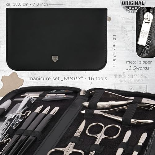 3 Swords Germany – Manicure Pedicure Grooming Set kit (548) - color: Black - Genuine Leather