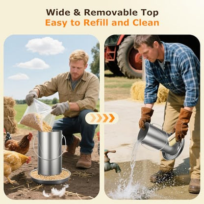 Chicken Feeder - 304 Stainless Steel 8.8 lb Rust-Proof No Waste Poultry Feeder for Outdoor Coops, Chickens, Ducks & Small Farms
