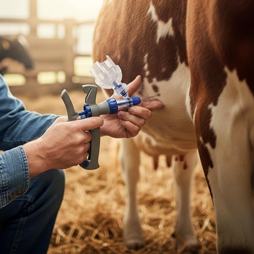5ML Livestock Syringe Gun, Automatic Cattle Syringe Injector for Pig Cow Goat, Continuous Adjustable Accurate Inject Design, Self Refill Dart Gun Injection with Pistol Grip & Bottle Insertion