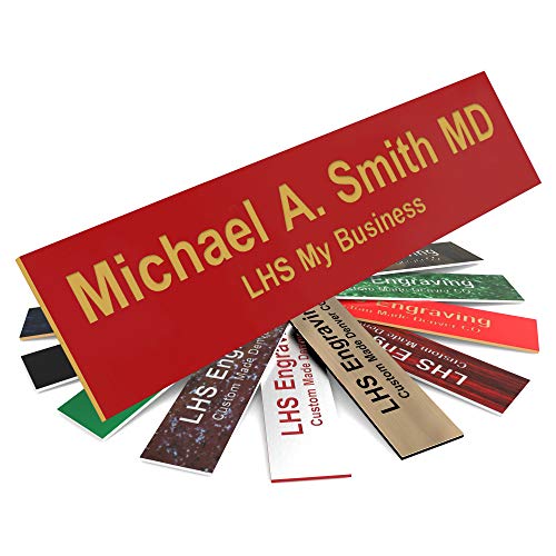 Custom Engraved Office Door Name Plate & Desk Signs, Red, 2x4 - color: B17 - Red & Gold Lettering, size: 2in x 4in (5.1cm x 10.1cm)