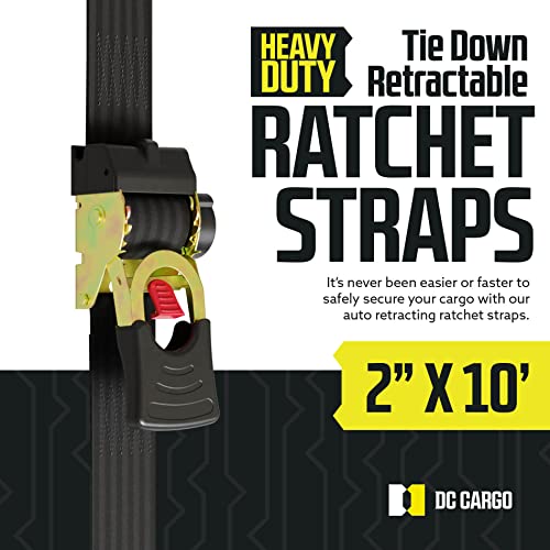 DC Cargo Mall Auto Retractable Ratchet Straps (4-Pack) 2” x 10ft, Heavy Duty, 3,033lb Break Strength – Tie Down Straps for Cargo, Truck, Trailer, Boats - size: 2 (Pack of 2)