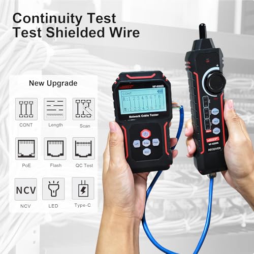 NOYAFA NF‑8209S Network Cable Tester – Upgrade Ethernet Cable Tester with PoE Detection, NCV Voltage Test, Cable Length Measurement, Port Flashing & Anti-Interference Scan Modes