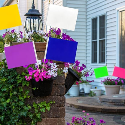 12Pcs 8×12 Inch Red White Blue Black Orange Yellow Green Purple Pink Flags Set on Wood Stick Small Mini Solid Color Blank Sublimation Handheld Flags for DIY Graffiti