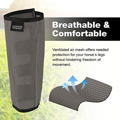 Harrison Howard Loose Fitting Fly Boots UV-Protective Extra Tough Mesh Ventilated Four Fasteners Stay-on Design Protect Horse Legs & Stomp-Reducing Set of 4 Dark Grey Mini - color: Dark Grey, size: Mini