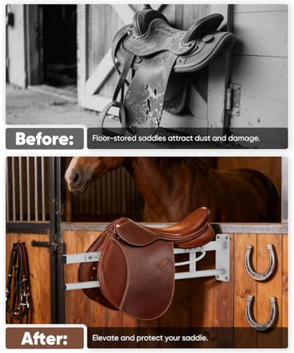 Queension Wall Mounted Saddle Rack with Pad Bar for Horses Saddles, White - style: Wall Mounted-White