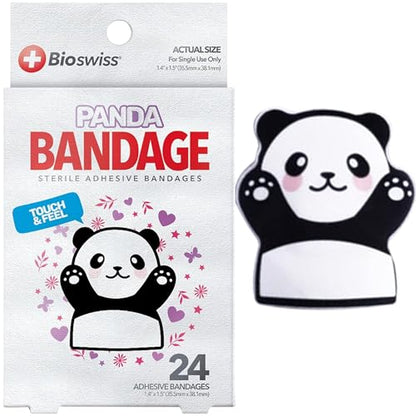 BioSwiss Bandages, Panda Shaped Self Adhesive Bandage Set, Latex Free, Sterile Wound Care, 24 Count - size: 24-Count Box, style: Panda