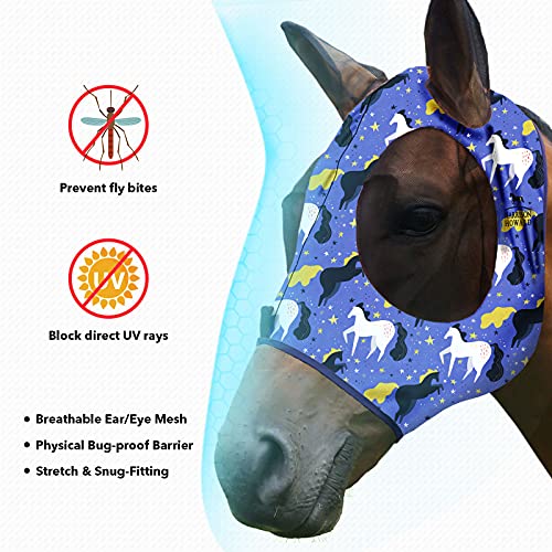 Harrison Howard Super Comfort Stretchy Fly Mask Large Eye Space with UV Protection Soft on Skin with Breathability