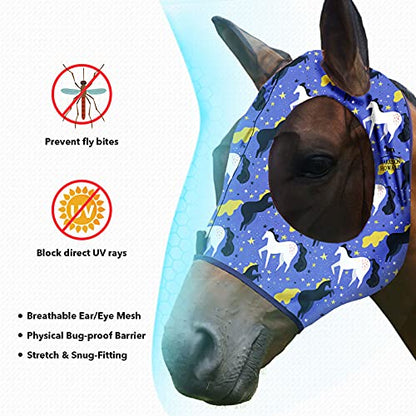 Harrison Howard Super Comfort Stretchy Fly Mask Large Eye Space with UV Protection Soft on Skin with Breathability