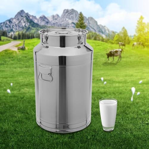 Stainless Steel Milk Can, 304 Stainless Steel Pail 20.08Gal Milk Can with Sealed Lid, 76L Hanging Lid Metal Water Jug Bucket for Oil Tea Wine - size: 76L/20.08Gal