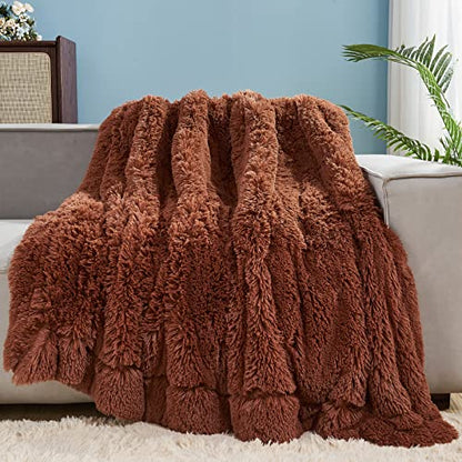 GONAAP Fuzzy Faux Fur Twin Blanket for Couch, Coffee, 60"x80" - color: Coffee, size: Twin(60"x80")