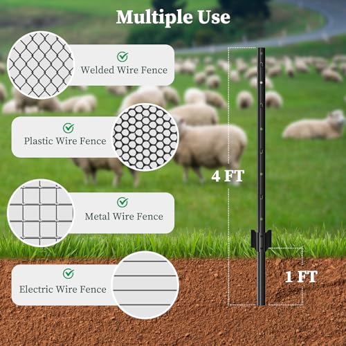 Metal Fence Posts Heavy Duty U-Post Stakes for Wire Fencing, 4 FT Black - color: Black, size: 4FT-20P