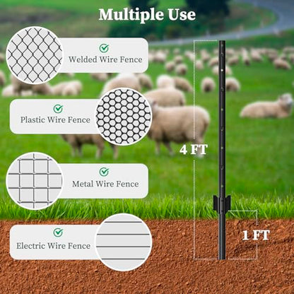 Metal Fence Posts Heavy Duty U-Post Stakes for Wire Fencing, 4 FT Black - color: Black, size: 4FT-20P