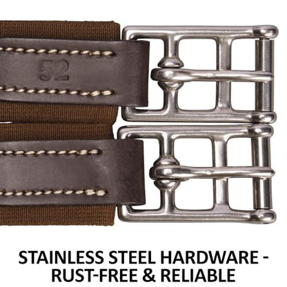 Schneiders Anatomical Leather English Jump Girth for Horses | Aniline Calfskin | Carabiner Clip | Dual Elastic Ends | Stainless Hardware - size: Horse Size 44
