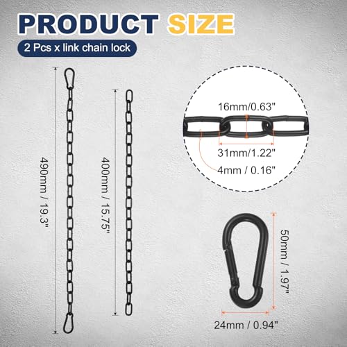 PATIKIL 2Pcs Gate Chain Lock, 19 in x 4mm Chain Dia Alloy Steel Hanging Chain Lock with 2 Open Clasps for Stall Barn Fence Gate Hammock Swing Punching Bags Sandbag Yoga Gym, Black - size: 16inch x 4mm