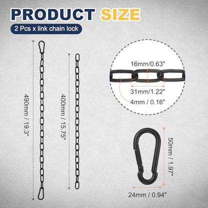PATIKIL 2Pcs Gate Chain Lock, 19 in x 4mm Chain Dia Alloy Steel Hanging Chain Lock with 2 Open Clasps for Stall Barn Fence Gate Hammock Swing Punching Bags Sandbag Yoga Gym, Black - size: 16inch x 4mm