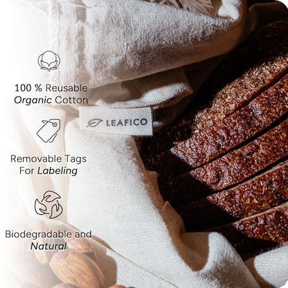 LEAFICO Cotton Storage Bags – X-Large 14x17 Inch (6-Pack) – Reusable Muslin Bags with Drawstrings – Biodegradable Canvas Fabric Sacks – Perfect for Bread, Bulk Produce, Potatoes, Onions, Shoes - size: X-Large 14x17"(6pack)