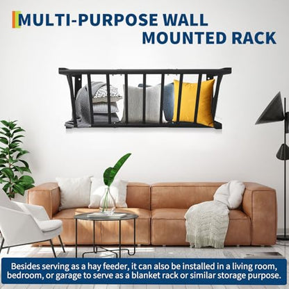 Wall Mounted Hay Feeder & Blanket Holder, 40" Heavy Duty Steel Hay Rack for Horse Stall, Goat Shed, Sheep Barn, 25 Gallons Large Capacity Feeder Organizer for Feeding and Storage - size: 40 inch