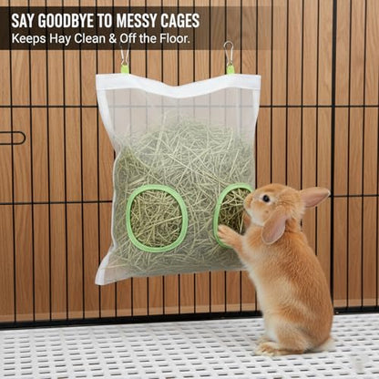 Rabbit Hay Feeder Bag, 9.8x11inches | Chew-Resistant Dual-Hole Slow Dispenser for Bunny & Guinea Pigs, New Model