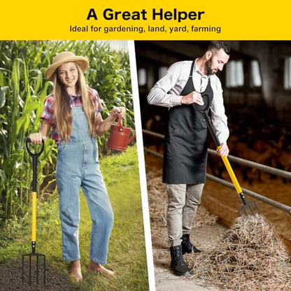 Pitch Fork, 4 Tine Heavy Duty Garden Fork Ergonomic Handle for Gardening