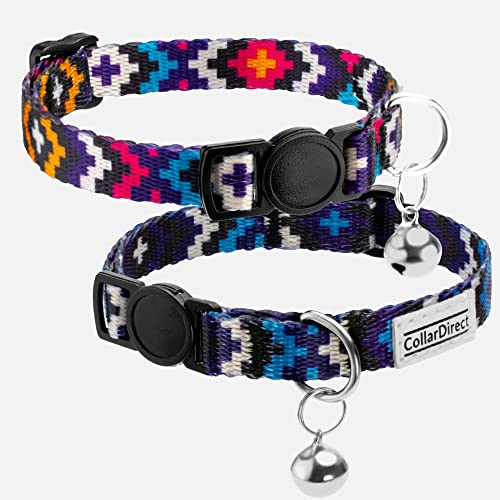Aztec Pattern Cat Collar 2-Pack, Breakaway (Blue + Purple) - color: Blue & Purple