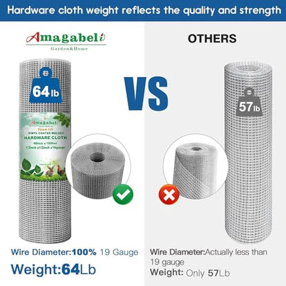 AMAGABELI GARDEN & HOME Hardware Cloth 1/2 Inch 48 x 100 ft 19 Gauge Chicken Wire Fence Weld Wire Fence Mesh Roll Garden Fencing Border Plant Support Poultry Netting Snake Fence Gopher Wire
