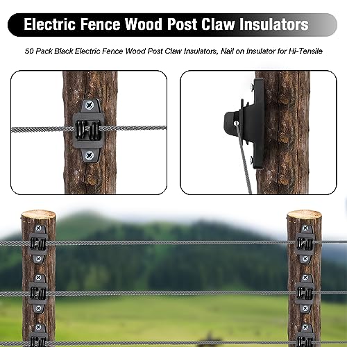 SYOWADA 50PCS Electric Fence Wood Post Claw Insulators Black Electric Wire Fence Insulators for Hi-tensile