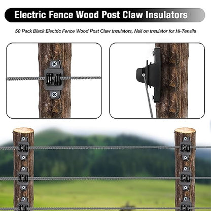 SYOWADA 50PCS Electric Fence Wood Post Claw Insulators Black Electric Wire Fence Insulators for Hi-tensile