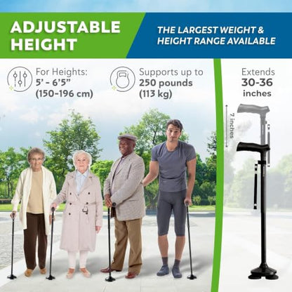 HONEYBULL Walking Cane for Men & Women, Foldable Free Standing Cane | Adjustable Height, Collapsible Design, Heavy-Duty, Pivot Base for Stable Support, Ergonomic Handle - color: Black
