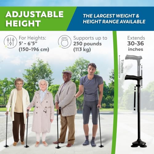 HONEYBULL Walking Cane for Men & Women, Foldable Free Standing Cane - color: Black