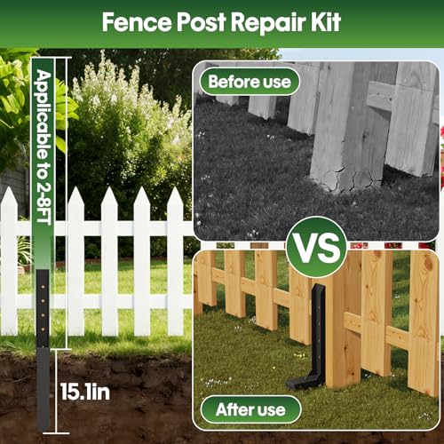 Fence Post Repair Kit 4 Pack, 8mm Double-Layer Post Anchor for Wood Posts