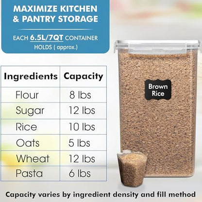 WHITE FEATHER SUPPLIES 2 PC [7 Qt / 6.5L / 220 Oz] Large Food Storage Containers with Lids Airtight - BPA Free Clear Plastic Kitchen and Pantry Storage Containers for Cereal, Flour, Sugar, Rice - color: White - 2 Pack