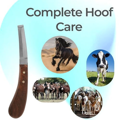 Hoof Knife Double Edged Curved Blade – Stainless Steel Curved Blade Farrier Tool with Wooden Handle, Multipurpose Hoof Trimming Knife for Livestock, 3-Inch Blade, 8.5-Inch Overall - style: Double Edge - RH